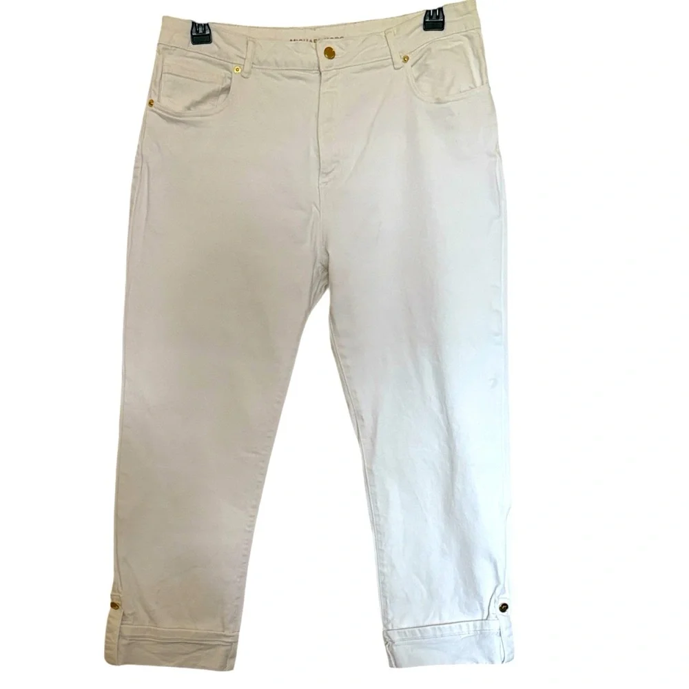 Michael Kors Women Jeans White Selma Straight Crop High-Rise Slim Size16